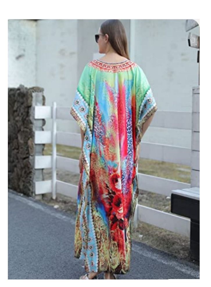 Women Maxi Caftan Dress, Ladies Sunblock Skirt Long Dress Bikini Cover Up Beach Swimsuit Coverups Robes Dresses Printing Loose Caftans Loungewear for Comfortable Home or Beach Outing  - Image 4