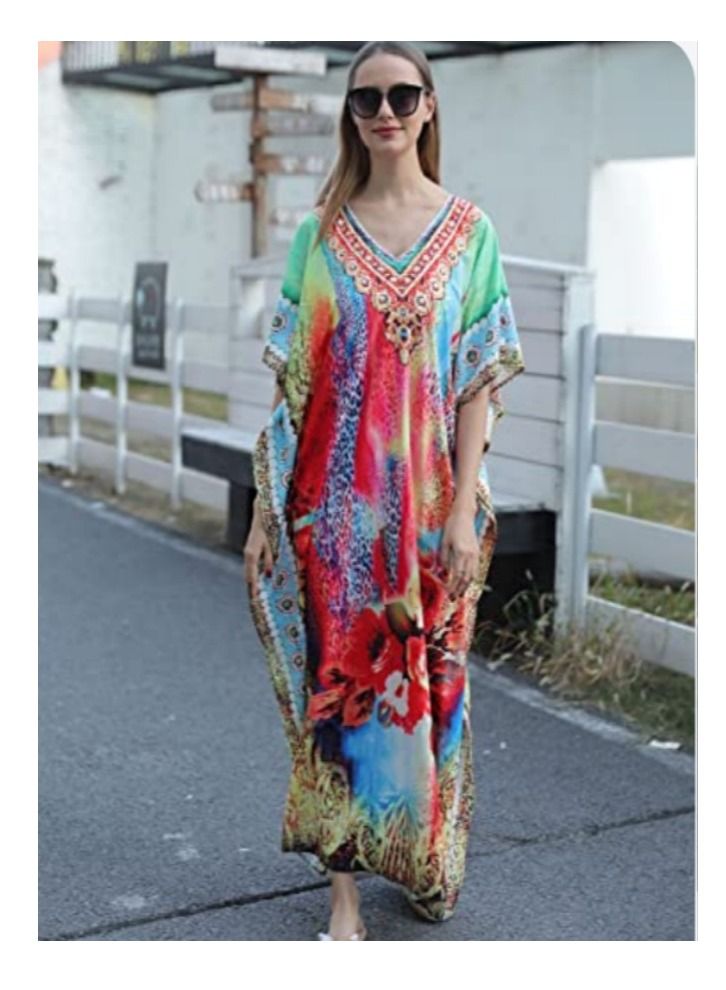 Women Maxi Caftan Dress, Ladies Sunblock Skirt Long Dress Bikini Cover Up Beach Swimsuit Coverups Robes Dresses Printing Loose Caftans Loungewear for Comfortable Home or Beach Outing  - Image 5