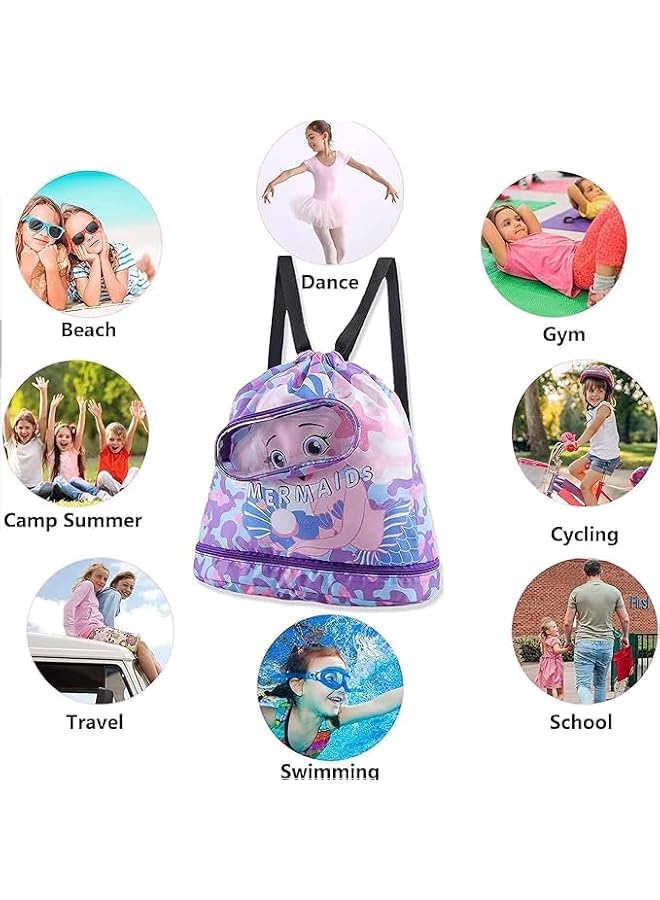 PROMASS Swimming Backpack For Kids, Dry And Wet Separation Waterproof Storage Bag Portable Drawstring Backpack For Gym Sports Beach Pool Gear Bag - Image 5