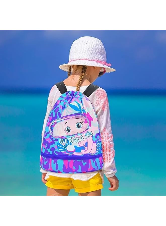 PROMASS Swimming Backpack For Kids, Dry And Wet Separation Waterproof Storage Bag Portable Drawstring Backpack For Gym Sports Beach Pool Gear Bag - Image 3