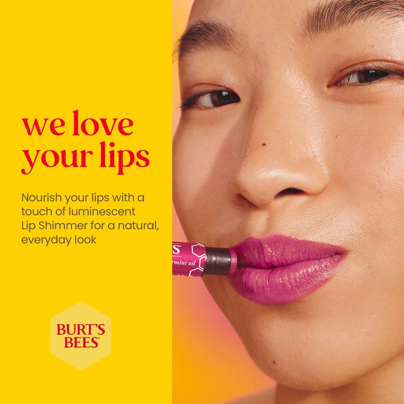 Burt's Bees Shimmer Lip Tint Valentines Day Gifts, Tinted Lip Balm Stick, Moisturizing for All Day Hydration with Natural Glowy Pigmented Finish u0026 Buildable Color, Rhubarb (4-Pack) - Image 5