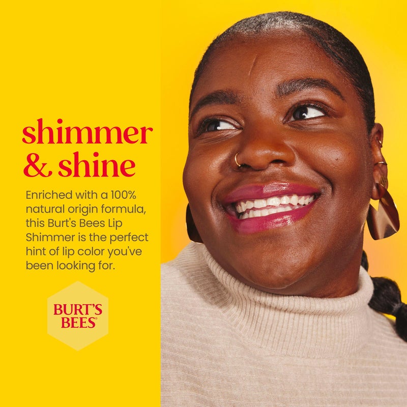 Burt's Bees Shimmer Lip Tint Valentines Day Gifts, Tinted Lip Balm Stick, Moisturizing for All Day Hydration with Natural Glowy Pigmented Finish u0026 Buildable Color, Rhubarb (4-Pack) - Image 4