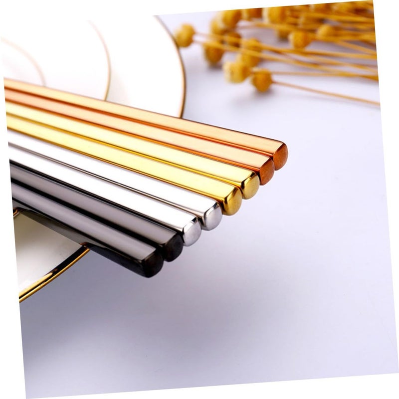 Titanium Plated Stainless Steel Chopsticks 4 Pairs Non Slip Insulated Gold Rose Gold Dark Metallic - Image 5