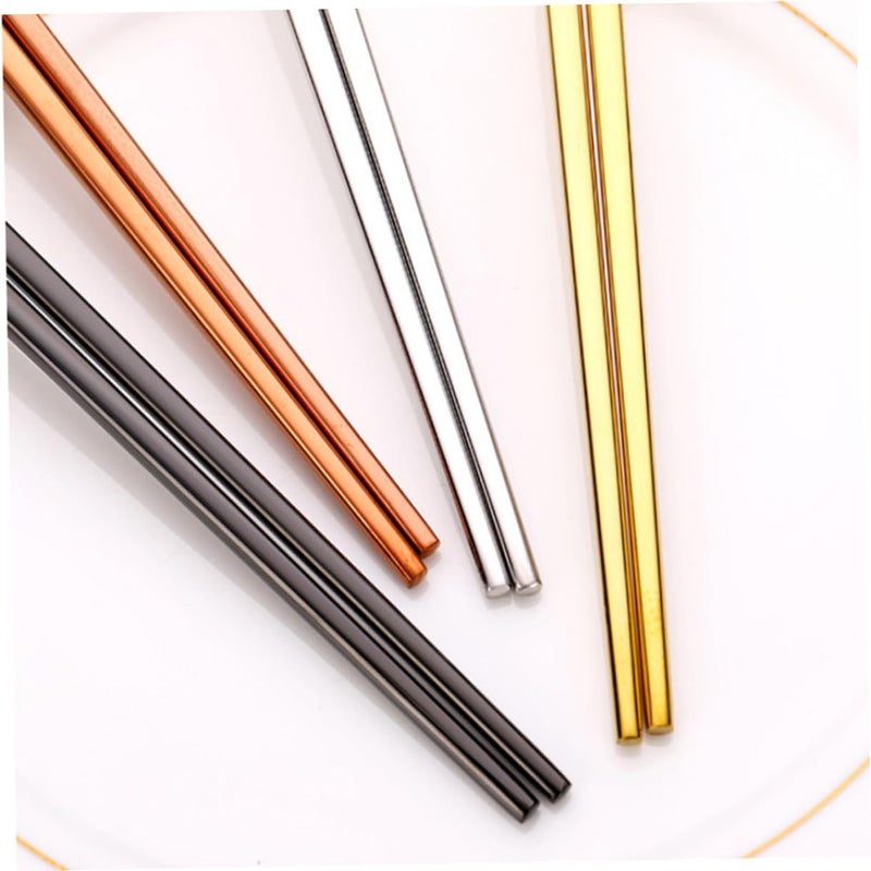 Titanium Plated Stainless Steel Chopsticks 4 Pairs Non Slip Insulated Gold Rose Gold Dark Metallic - Image 3