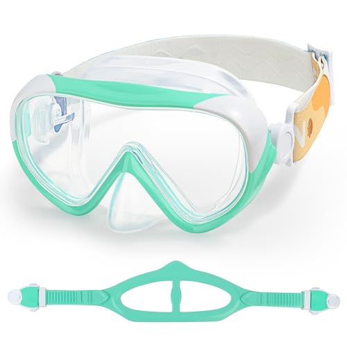 EXP VISION Kids Swim Mask - 180° Anti-Fog Child Snorkeling Diving Mask, Leak-Proof Kids Swim Goggles Nose Cover with Fabric Strap for Boys & Girls Ages 4-14 (Aqua), EX1800K-PC - Image 1
