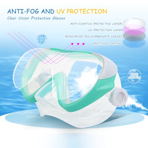 EXP VISION Kids Swim Mask - 180° Anti-Fog Child Snorkeling Diving Mask, Leak-Proof Kids Swim Goggles Nose Cover with Fabric Strap for Boys & Girls Ages 4-14 (Aqua), EX1800K-PC - Image 3