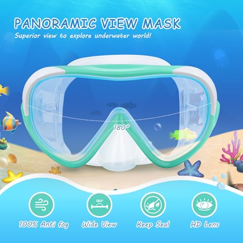 EXP VISION Kids Swim Mask - 180° Anti-Fog Child Snorkeling Diving Mask, Leak-Proof Kids Swim Goggles Nose Cover with Fabric Strap for Boys & Girls Ages 4-14 (Aqua), EX1800K-PC - Image 2