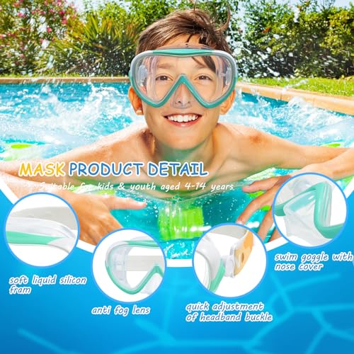 EXP VISION Kids Swim Mask - 180° Anti-Fog Child Snorkeling Diving Mask, Leak-Proof Kids Swim Goggles Nose Cover with Fabric Strap for Boys & Girls Ages 4-14 (Aqua), EX1800K-PC - Image 4