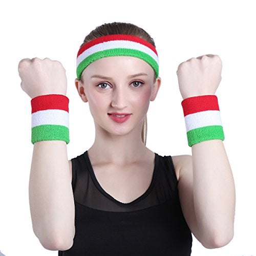 ONUPGO Grey Sweatband Set Sports Headband Wrist Striped Sweatbands Terry Cloth Wristband Athletic Exercise Basketball Wrist Sweatband and Headbands Moisture Wicking Sweat Absorbing Head Band - Image 5
