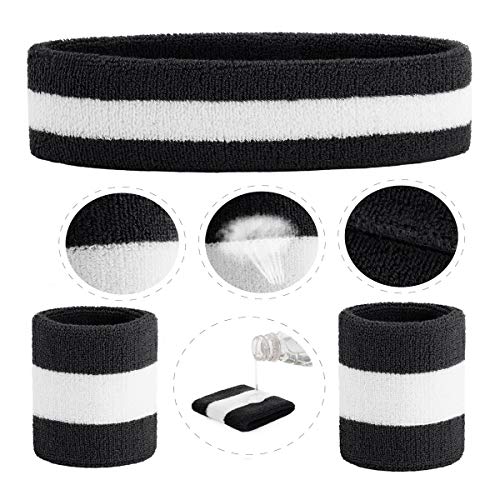ONUPGO Grey Sweatband Set Sports Headband Wrist Striped Sweatbands Terry Cloth Wristband Athletic Exercise Basketball Wrist Sweatband and Headbands Moisture Wicking Sweat Absorbing Head Band - Image 3