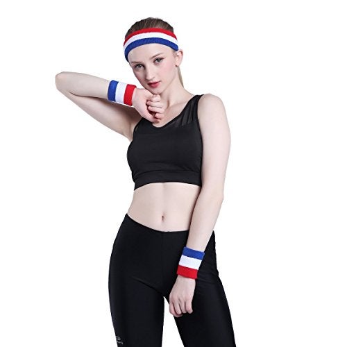 ONUPGO Grey Sweatband Set Sports Headband Wrist Striped Sweatbands Terry Cloth Wristband Athletic Exercise Basketball Wrist Sweatband and Headbands Moisture Wicking Sweat Absorbing Head Band - Image 4