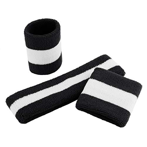 ONUPGO Grey Sweatband Set Sports Headband Wrist Striped Sweatbands Terry Cloth Wristband Athletic Exercise Basketball Wrist Sweatband and Headbands Moisture Wicking Sweat Absorbing Head Band - Image 2