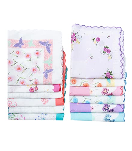 CoCoUSM Womens Vintage Floral Handkerchiefs Fabric Cotton Hankies 10PCS - Image 2