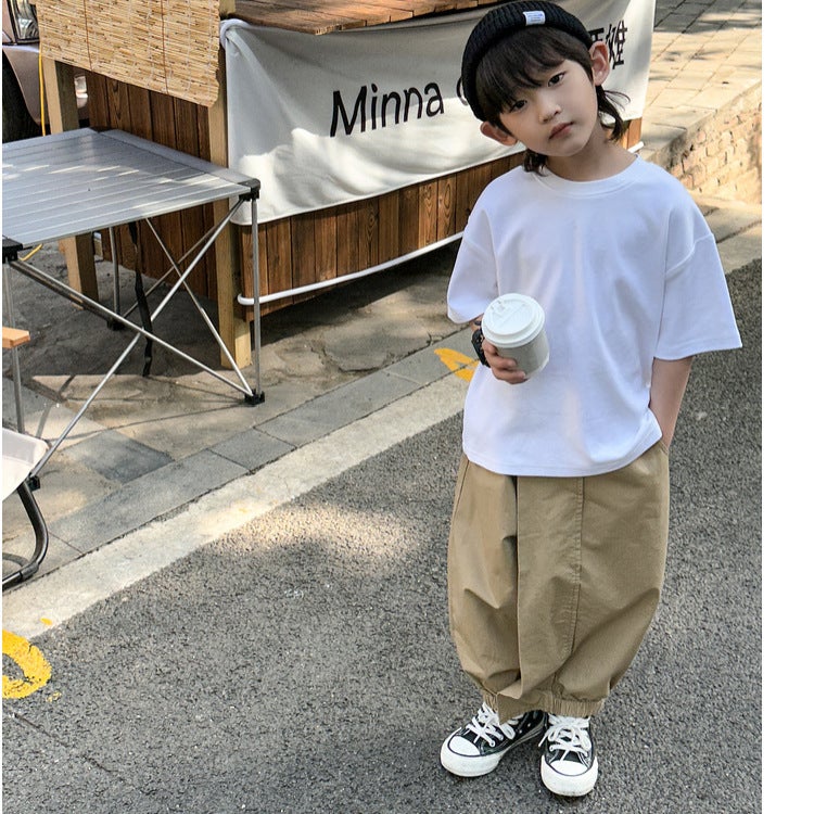 Children'S Wear Short-Sleeved Solid Color Summer Round Neck T-Shirt 100 Pure Cotton Short-Sleeved Men'S And Women'S Children'S Wear Loose Western Style T-Shirt - Image 2