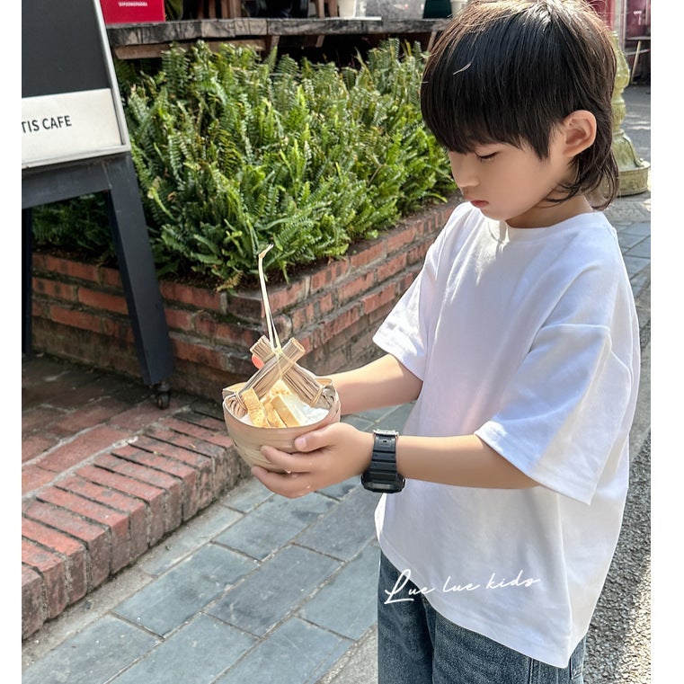 Children'S Wear Short-Sleeved Solid Color Summer Round Neck T-Shirt 100 Pure Cotton Short-Sleeved Men'S And Women'S Children'S Wear Loose Western Style T-Shirt - Image 4