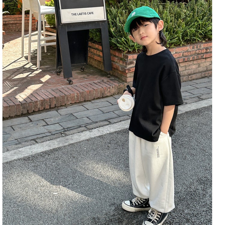Children'S Wear Short-Sleeved Solid Color Summer Round Neck T-Shirt 100 Pure Cotton Short-Sleeved Men'S And Women'S Children'S Wear Loose Western Style T-Shirt - Image 5