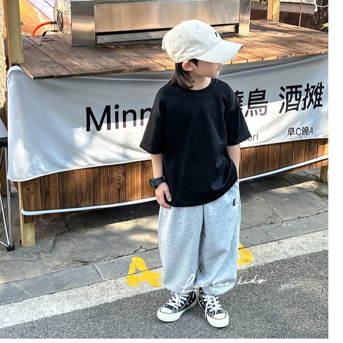 Children'S Wear Short-Sleeved Solid Color Summer Round Neck T-Shirt 100 Pure Cotton Short-Sleeved Men'S And Women'S Children'S Wear Loose Western Style T-Shirt - Image 3