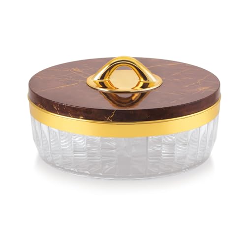 GALOOF 4-Section Round Transparent Dry Fruit Serving Box | Multipurpose Airtight Storage Set | Premium Festive Gifting & Serving Tray for Dry Fruits, Chocolates, Snacks & Candy (Brown Marble) - Image 2