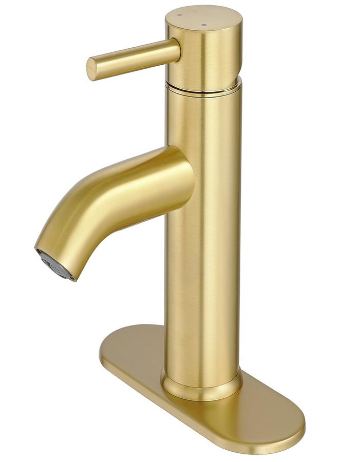 VOTON Brushed Gold Bathroom Faucets, Modern Single Hole Lavatory Vanity Faucet, Single Handle Bathroom Sink,Faucet, Faucet for Bathroom Sink with Deck Plate and Supply Hoses - Image 1