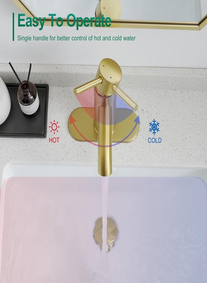 VOTON Brushed Gold Bathroom Faucets, Modern Single Hole Lavatory Vanity Faucet, Single Handle Bathroom Sink,Faucet, Faucet for Bathroom Sink with Deck Plate and Supply Hoses - Image 4
