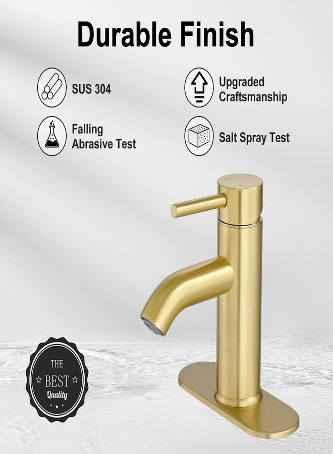 VOTON Brushed Gold Bathroom Faucets, Modern Single Hole Lavatory Vanity Faucet, Single Handle Bathroom Sink,Faucet, Faucet for Bathroom Sink with Deck Plate and Supply Hoses - Image 3