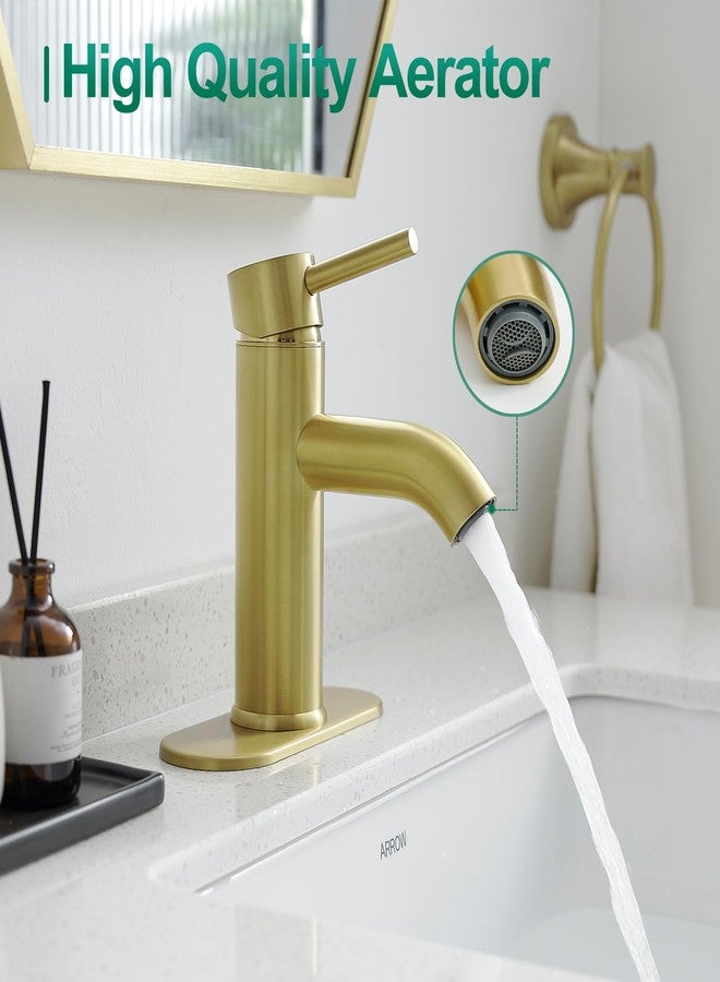 VOTON Brushed Gold Bathroom Faucets, Modern Single Hole Lavatory Vanity Faucet, Single Handle Bathroom Sink,Faucet, Faucet for Bathroom Sink with Deck Plate and Supply Hoses - Image 2