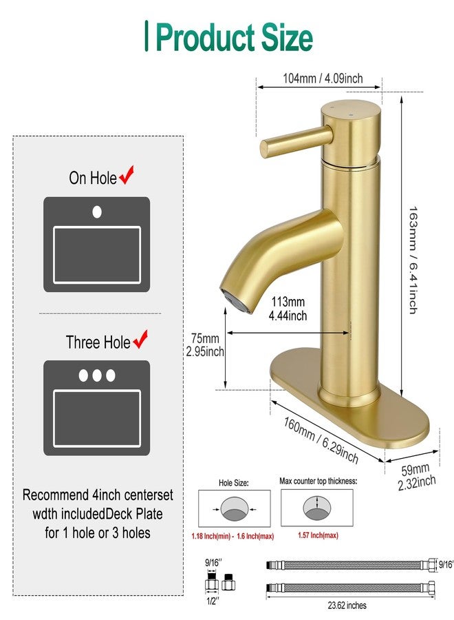 VOTON Brushed Gold Bathroom Faucets, Modern Single Hole Lavatory Vanity Faucet, Single Handle Bathroom Sink,Faucet, Faucet for Bathroom Sink with Deck Plate and Supply Hoses - Image 5