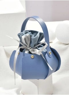 Generic Blue Favour Leather Drawstring Velvet Candy Packaging Box Bag with Bowknot  - Image 1