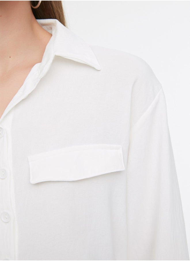 trendyol - Ecru Pocket Detailed Crop Aerobin Regular Normal Fit Woven Shirt TWOSS22GO0715 - Image 1