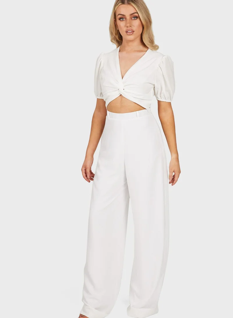 QUIZ V-Neck Knot Detail Crop Top