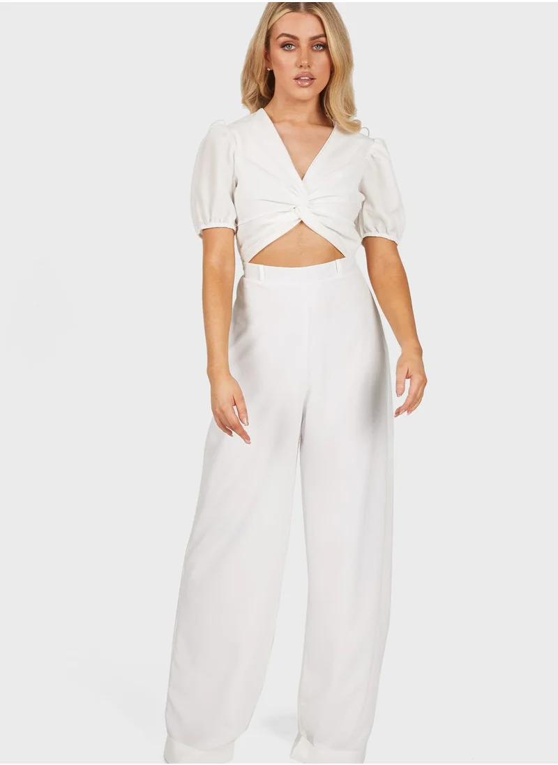 QUIZ V-Neck Knot Detail Crop Top