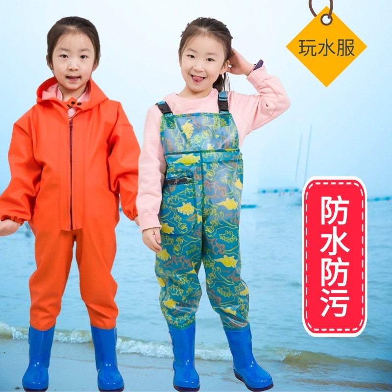 سروال مطر للأطفال بدلة واقية من المطر سروال مقاوم للماء قطعة واحدة للأطفال أحذية مطر للعب بالماء ملابس للأطفال للعب بالماء مع سترة مطر بأكمام - Image 3