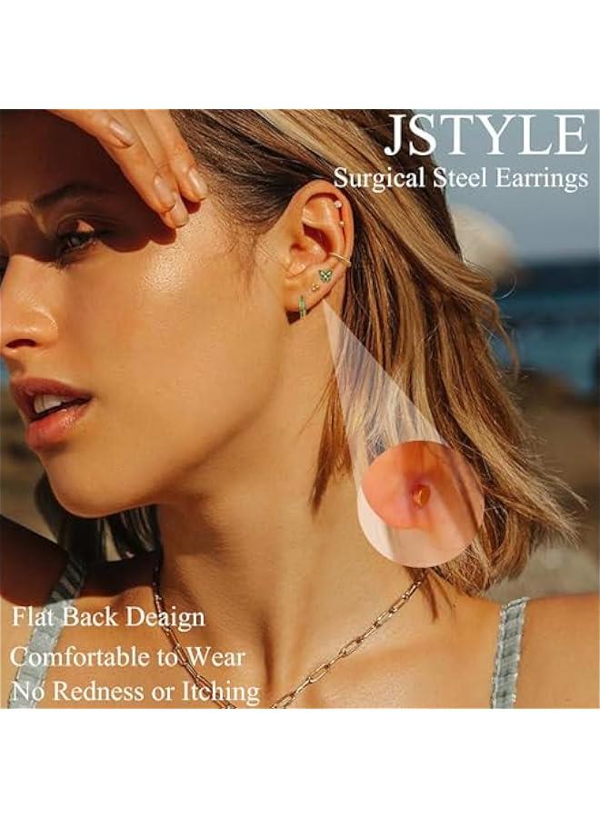 Hypoallergenic Surgical Steel Earrings for Sensitive Ears 14K Gold Flat Back Earrings for Women Men Small Stainless Steel Earrings Flatback Stud Hoop Cartilage Earring Set for Multiple Piercing - Image 2