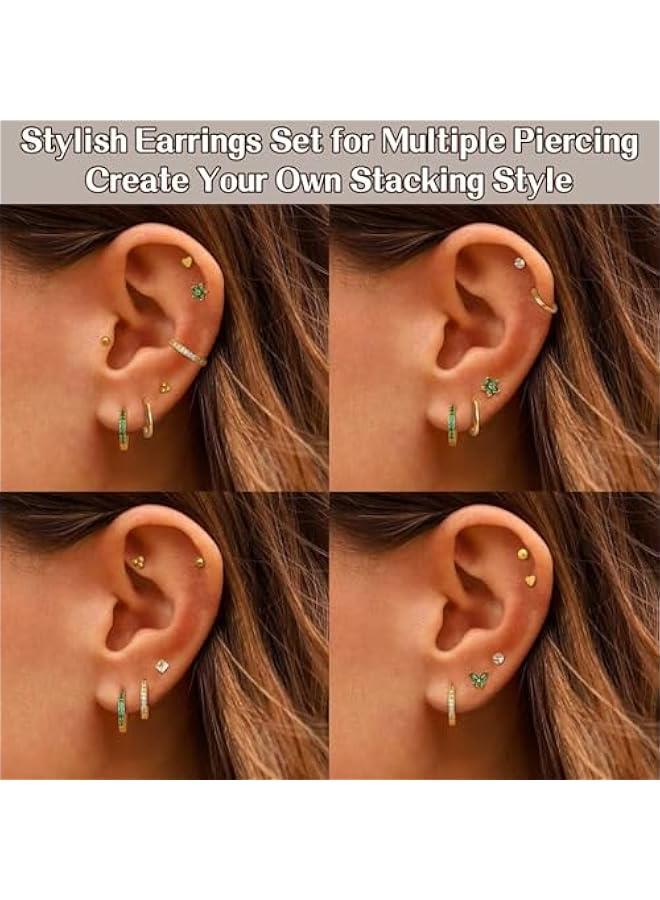 Hypoallergenic Surgical Steel Earrings for Sensitive Ears 14K Gold Flat Back Earrings for Women Men Small Stainless Steel Earrings Flatback Stud Hoop Cartilage Earring Set for Multiple Piercing - Image 4