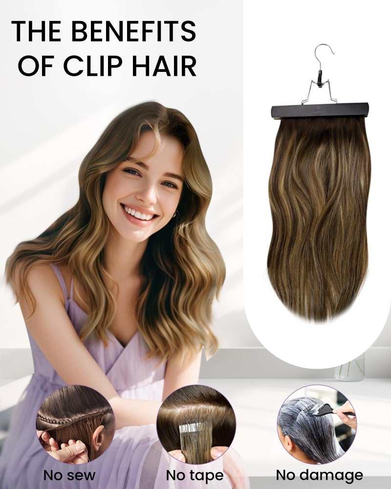 LaaVoo Clip in Hair Extensions Human Hair Light Brown Balayage Blonde Clip in Hair Extensions Real Human Hair Ombre Real Hair Extension Clip ins Human Hair 18 Inch 5pcs/80g - Image 5