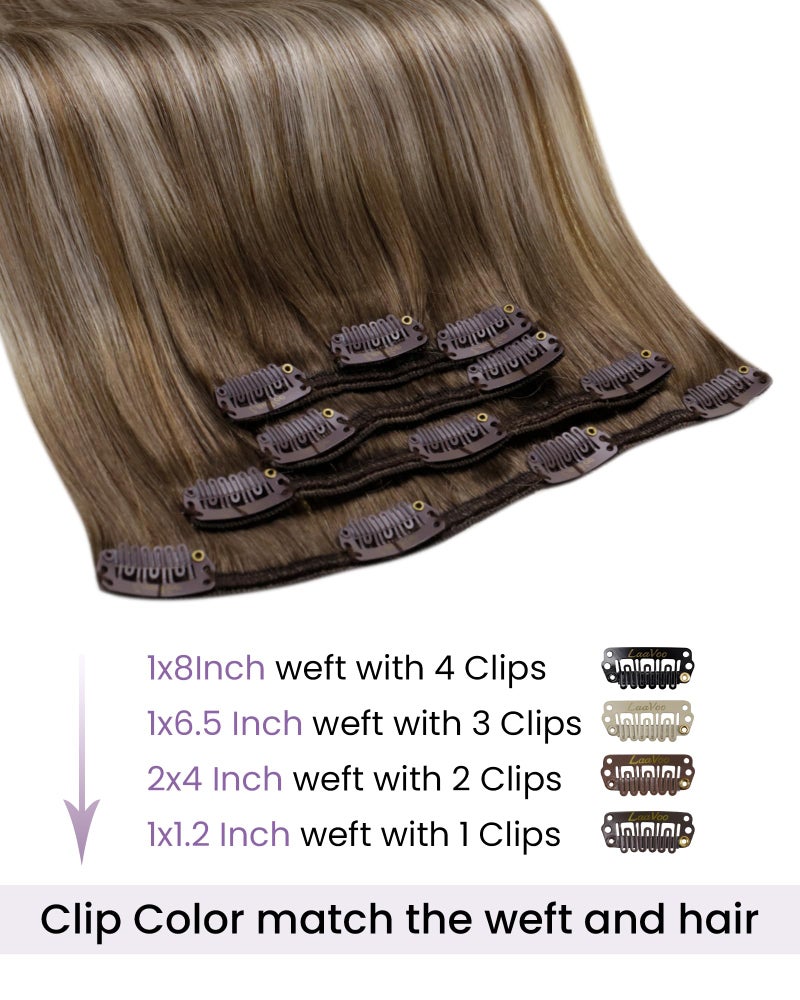 LaaVoo Clip in Hair Extensions Human Hair Light Brown Balayage Blonde Clip in Hair Extensions Real Human Hair Ombre Real Hair Extension Clip ins Human Hair 18 Inch 5pcs/80g - Image 2