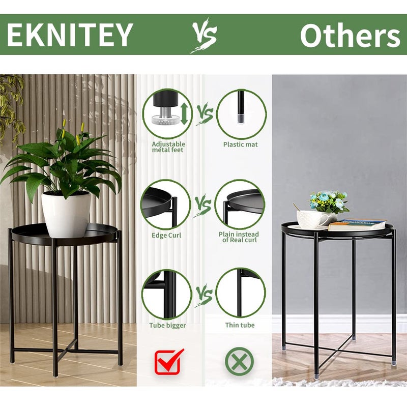 EKNITEY Small Side End Table - Metal Side Table Waterproof Small Sofa Coffee Side Tables Bedroom Indoor Outdoor with Removable Tray for Living Room Bedroom Balcony and Office - Image 4