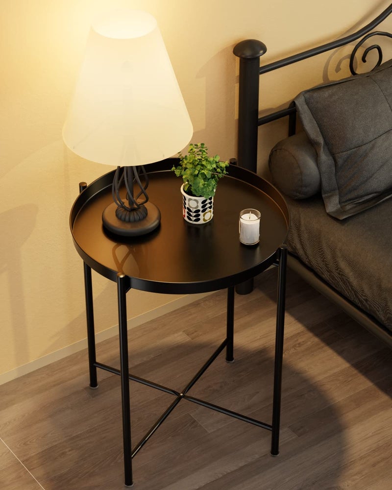 EKNITEY Small Side End Table - Metal Side Table Waterproof Small Sofa Coffee Side Tables Bedroom Indoor Outdoor with Removable Tray for Living Room Bedroom Balcony and Office - Image 3
