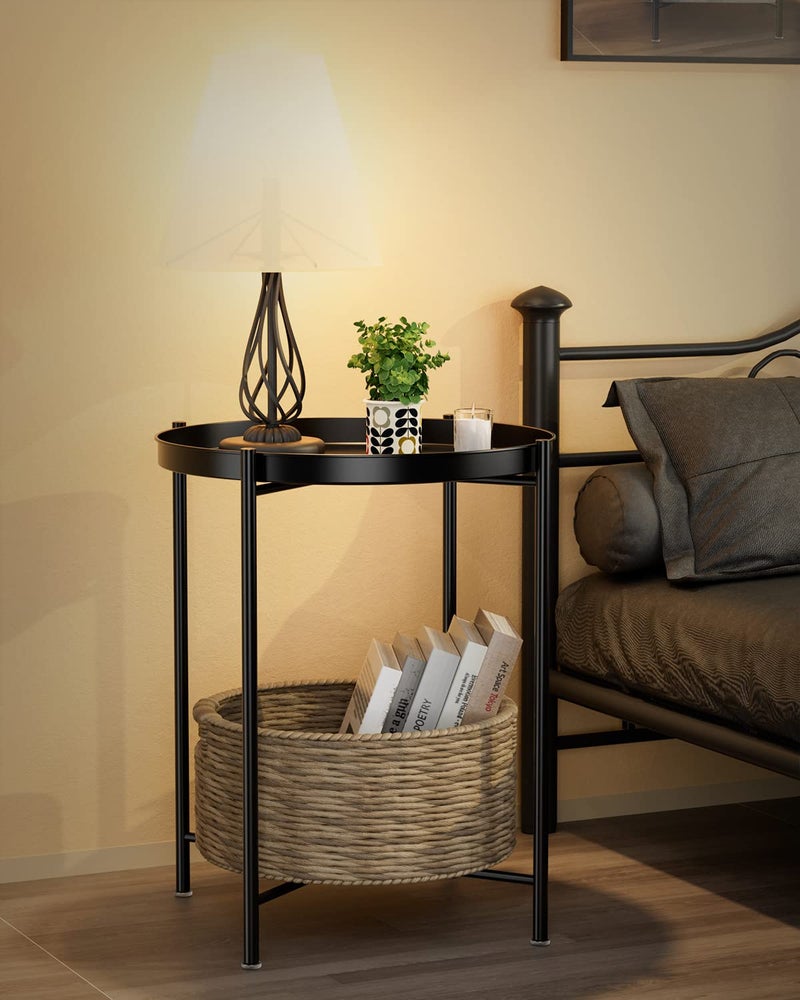EKNITEY Small Side End Table - Metal Side Table Waterproof Small Sofa Coffee Side Tables Bedroom Indoor Outdoor with Removable Tray for Living Room Bedroom Balcony and Office - Image 2