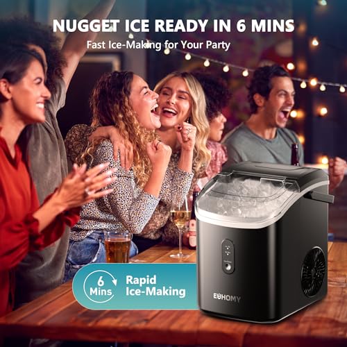 EUHOMY Nugget Ice Maker Countertop with Handle, Ready in 6 Mins, 34lbs Per Day, Removable Top Cover, Auto-Cleaning, Portable Sonic Ice Maker with Basket and Scoop, for Home/Party/RV/Camping (Black) - Image 4