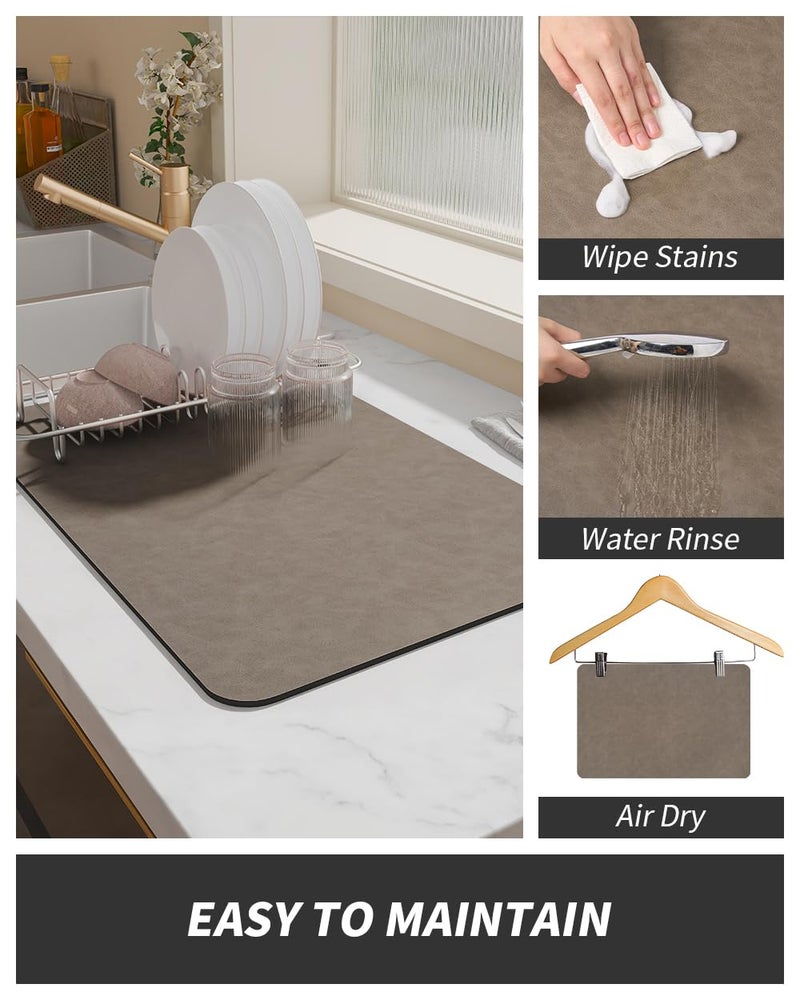 AMOAMI Coffee Mat - Hide Stain Rubber Backed Absorbent Dish Drying Mat for Kitchen Counter - Brown, 12"x19" - Image 4