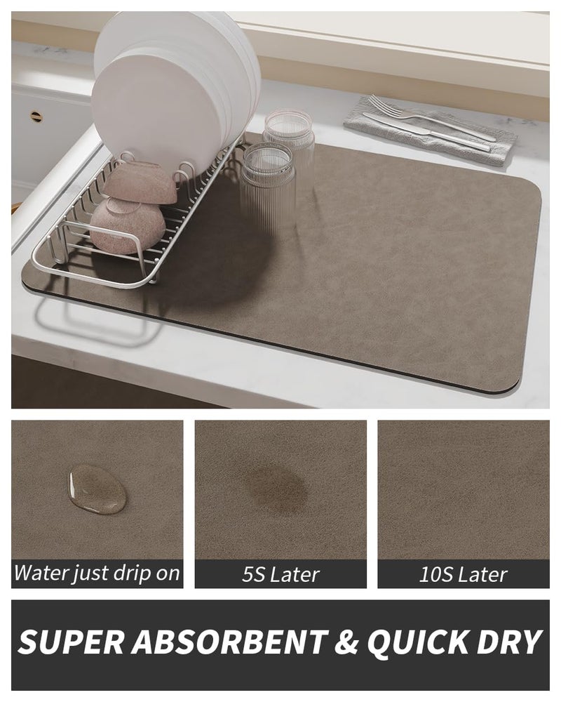 AMOAMI Coffee Mat - Hide Stain Rubber Backed Absorbent Dish Drying Mat for Kitchen Counter - Brown, 12"x19" - Image 3
