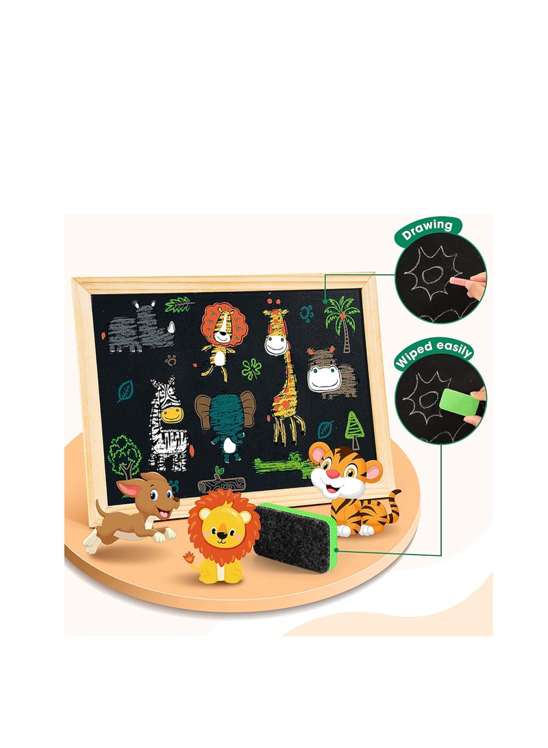 Generic 100+ Pieces Wooden Magnetic Jigsaw Puzzle with Chalkboard Stand Double Sided Educational Toys for Kids Girls Age 3+ Cool Joy Multicolor - Image 3
