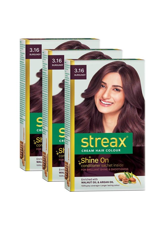 Streax Cream Hair Colour For Women & Men ; Burgundy ; Enriched With Walnut & Argan Oil ; Instant Shine & Smoothness ; Long Lasting Hair Colour ; Soft & Silky Touch ; Pack Of 3 60 Ml - Image 2