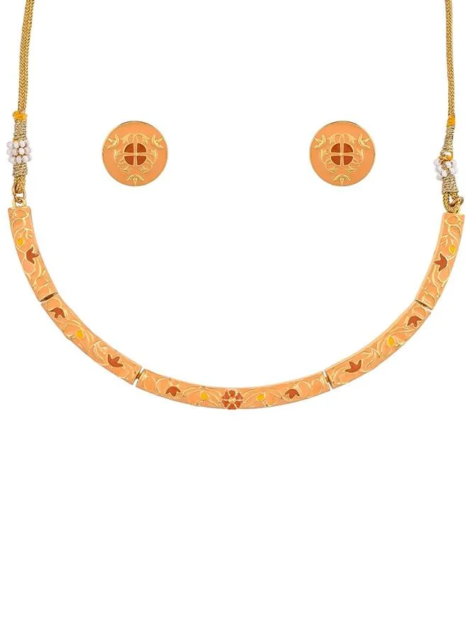 VOYLLA Enamelled Elegance Gold Plated Jewellery Set