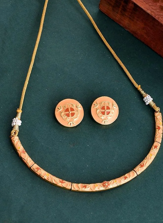 VOYLLA Enamelled Elegance Gold Plated Jewellery Set