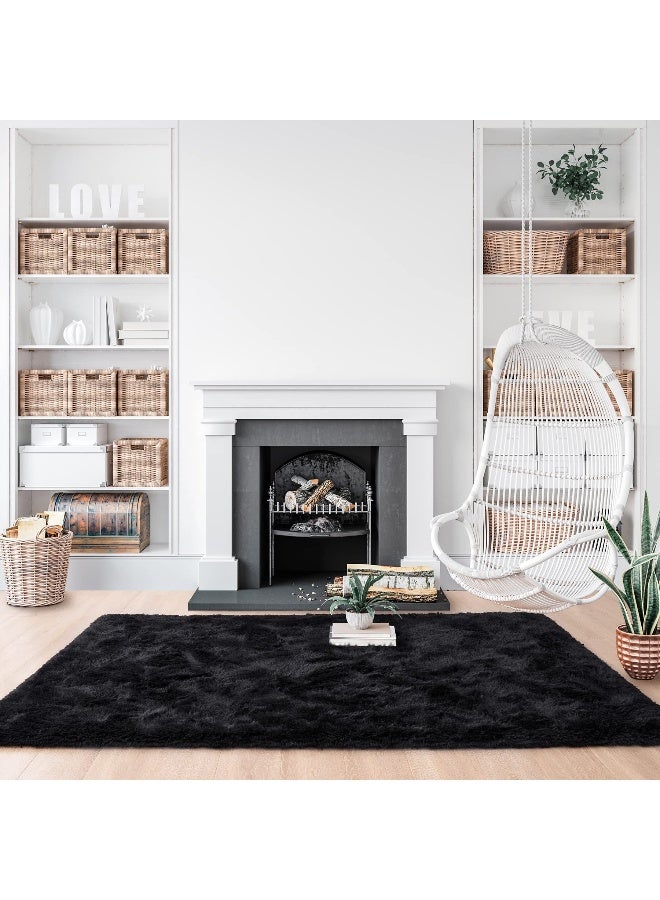 Noahas Fluffy Bedroom Rug,3x5 Feet Plush Fuzzy Black Area Rugs for Living Room, Non Slip Thick Soft Shaggy Nursery Furry Floor Dorm Kids Carpet - Image 3