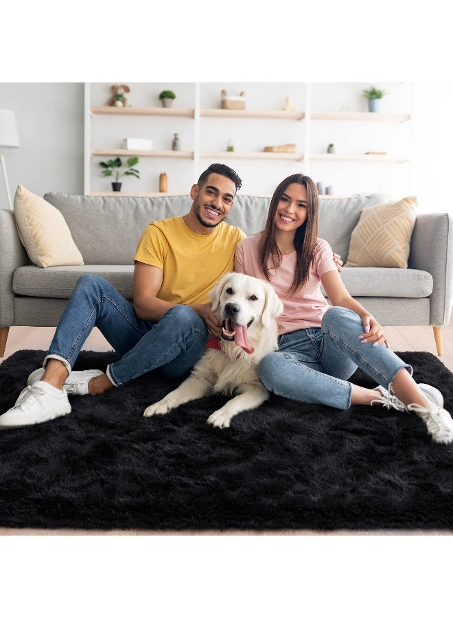 Noahas Fluffy Bedroom Rug,3x5 Feet Plush Fuzzy Black Area Rugs for Living Room, Non Slip Thick Soft Shaggy Nursery Furry Floor Dorm Kids Carpet - Image 2