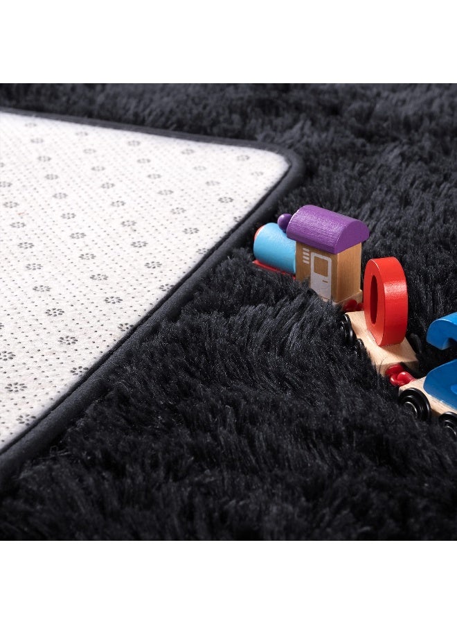 Noahas Fluffy Bedroom Rug,3x5 Feet Plush Fuzzy Black Area Rugs for Living Room, Non Slip Thick Soft Shaggy Nursery Furry Floor Dorm Kids Carpet - Image 4