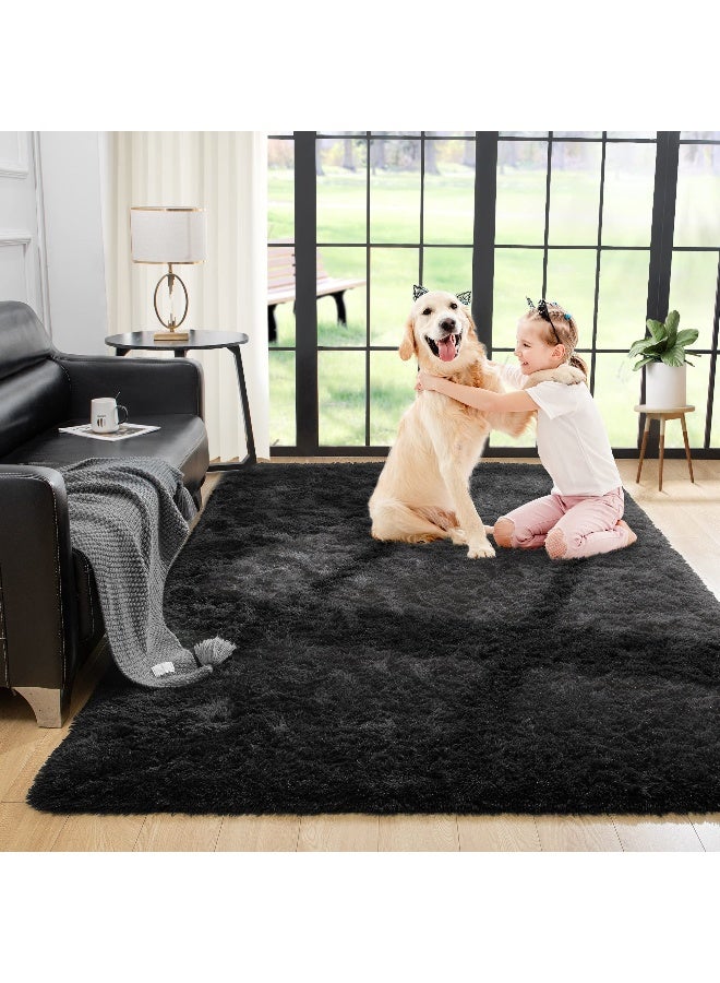 Noahas Fluffy Bedroom Rug,3x5 Feet Plush Fuzzy Black Area Rugs for Living Room, Non Slip Thick Soft Shaggy Nursery Furry Floor Dorm Kids Carpet - Image 1